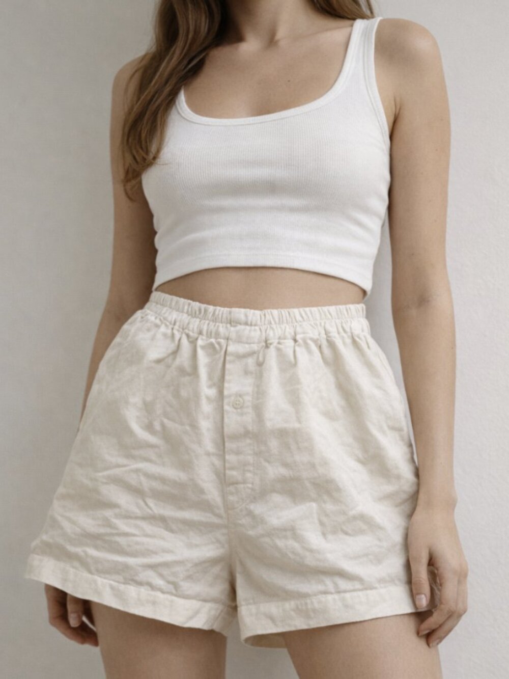 RAWGANIQUE 100% Organic Cotton Pull On Shorts in Ecru Small Minimalist Casual